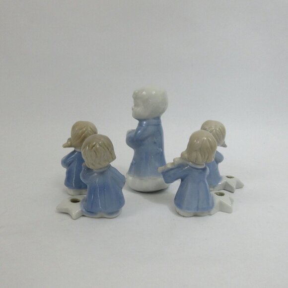 5 Blue Porcelain Figurine Angels Playing Musical Instruments Mini Candle Holders - Picture 8 of 9